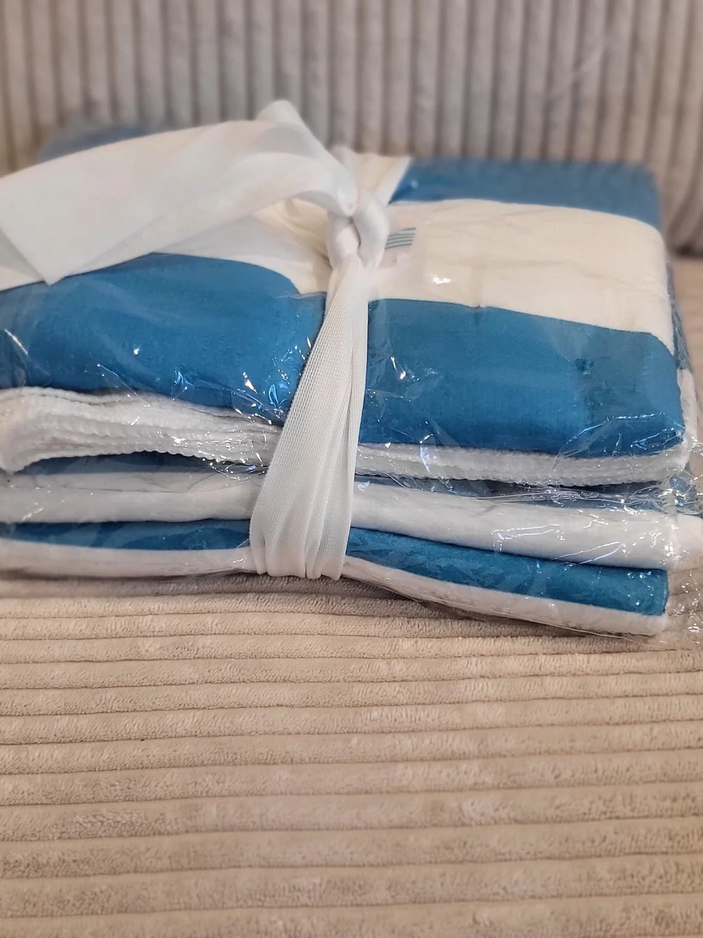 Striped Blue and White Beach Towel Set